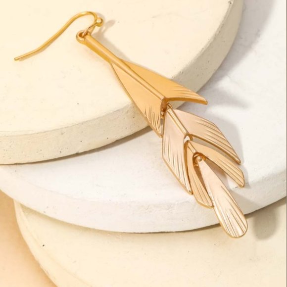 Charlotte Metallic Thin Leaf Drop Earrings - Picture 4 of 5